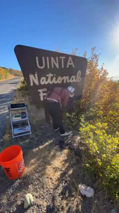 Provo man goes viral on TikTok for cleaning graffiti off National Forest sign. Credit : Quinn Peterson