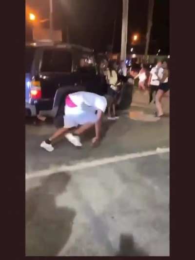 Trying to sucker punch a girl while running at full speed.