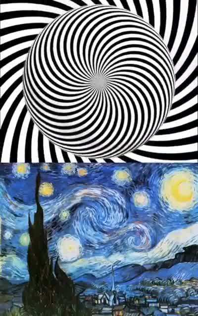 Van Gogh's painting "The Starry Night" 1.- Look at the spiral for 20 seconds without looking away . 2.- Look at the painting fixedly .