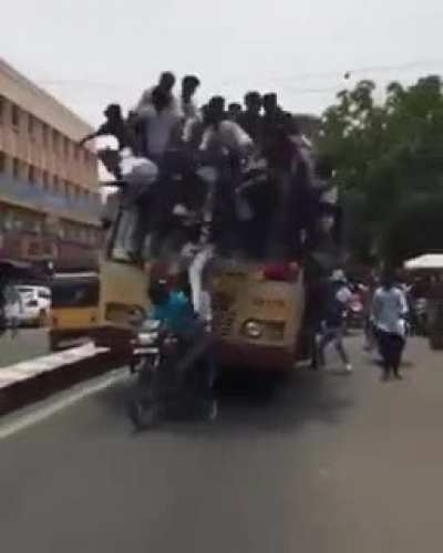 Bus sprayed people down