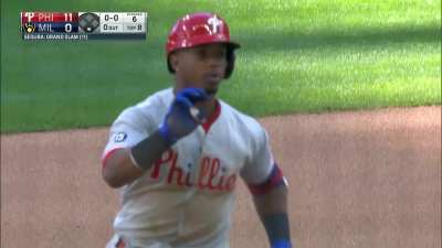 [Highlight] Jean "Seggy" Segura hits a grand slam to put the Phillies up 11-0 over the Brewers.