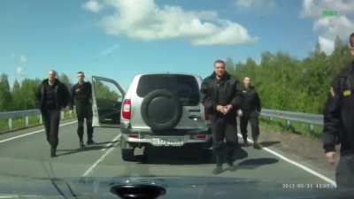 Driver honked at the red bus in Russia