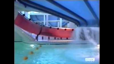 "The Fly Over" - the world's first and last fully underwater water slide at Duinrell Amusement Park in the Netherlands, constructed in 1994 and ceasing operation in 2003. During the duration of the slide, riders were completely submerged in water.