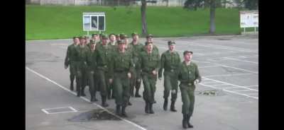 Just a bunch of cadets singing "I'm a Barbie Girl" while marching.