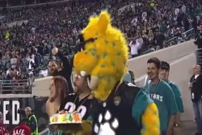 the mascot was just trying to celebrate a fan’s birthday ????