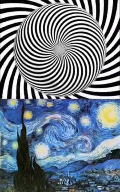 A better way to enjoy Van Gogh's painting "The Starry Night" 1.- Look at the spiral for 20 seconds without looking away . 2.- Look at the painting fixedly