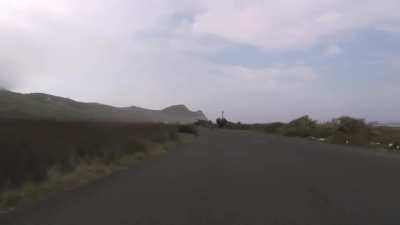 Cyclist chased by an Ostrich