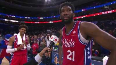[Highlight] Joel Embiid on Stephen Curry not reaching the 3-pointer record: “That was not happening on my court. That was not happening in Philly. This is my city.”