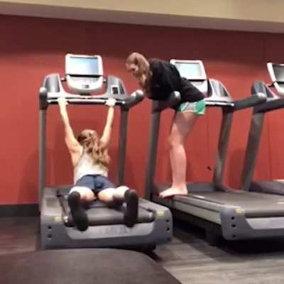 Girl loses pants and underwear on treadmill