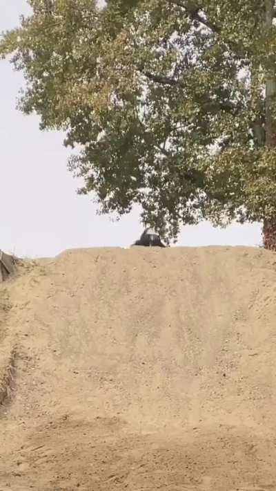 Richard Fert lands a triple backflip on dirt hill