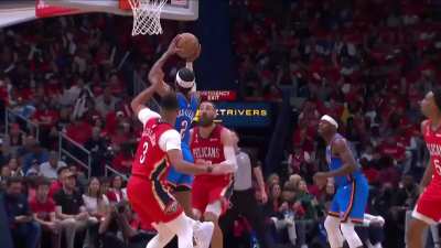 [Highlight] Shai Gilgeous-Alexander with a nice dribble move on C.J. McCollum and a tough finish over Jonas Valanciunas