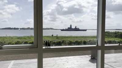 (Denmark) The warship just outside my window.