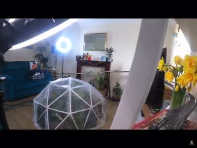 DIY lego train track the goes through a garden, rainforest geodesic dome, light tunnel, pool and up the stairs. Video by Half-Asleep Chris, on YouTube :