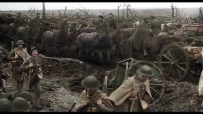 The transition from black and white to colour in Peter Jackson's "They Shall Not Grow Old", a documentary film about life on the front lines for British WWI soldiers
