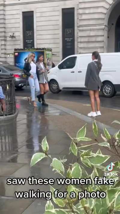 Fake walking for a photo