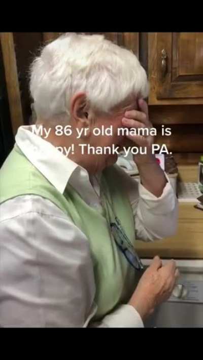 86 year old mother celebrates PA going blue..