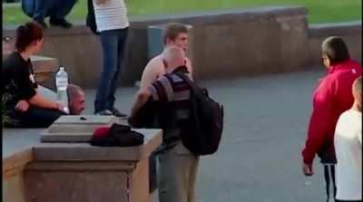 Guy tries to fight randoms in public