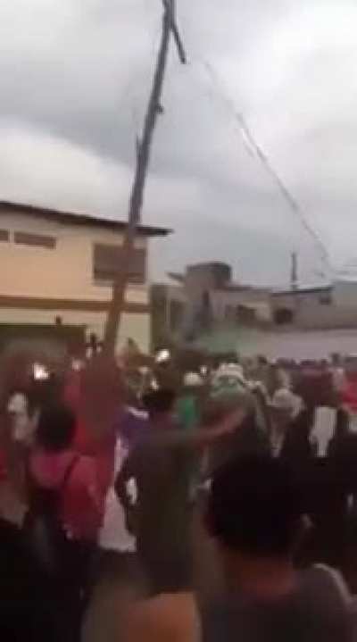 Fanatic Christians re-enact the crucifixion, but they didn't think it through, and the cross is a little too tall. What could go wrong?