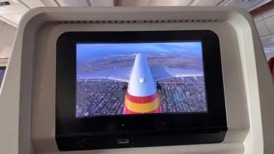 Watching the landing inside a passenger plane