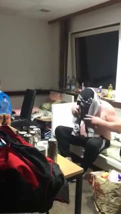 This guy puts a lot of effort into putting on his pants ( not my video )