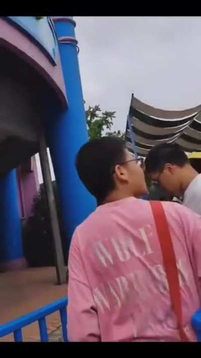 Getting covered in shit waiting for a theme park ride