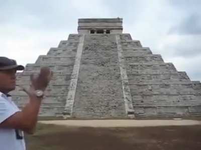 When you clap your hands in front of chichen  Itza stairs,the echo sound is like quetzal bird