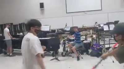The band teacher left the room and told us to practice…