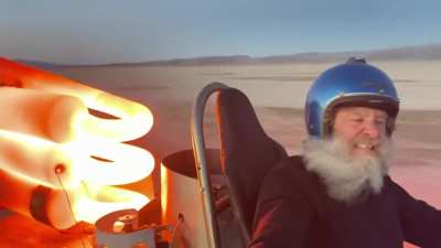 Rocketman Bob Maddox riding his Triple Valveless jet kart the "beast"