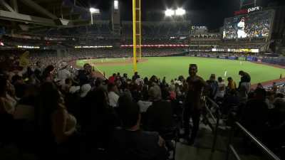 [Highlight] Padres commentary: "It's time to check out the coverage cam." -fans shown celebrating- "Oh that's good coverage." -guy flashes his chest, awkward laughter breaks out- "I didn't know that was going to be part of the coverage."