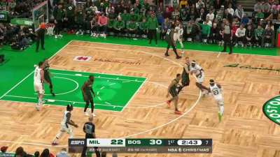 [Highlight] Jaylen Brown tries to ruin Brook Lopez's Christmas but add a little too much eggnog to the jam