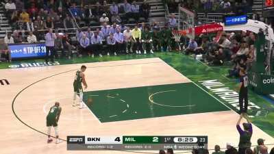 [Highlight] Ben Simmons makes a contested shot and then gets a technical foul for complaining 4 minutes into the game
