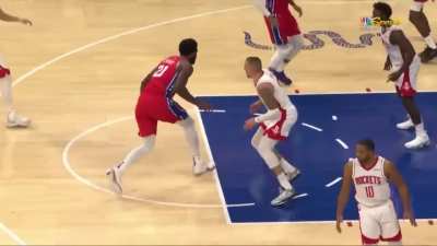 [Highlight] Embiid gets the rebound, comes down the court and uses the fancy footwork to drain the post spin on Theis