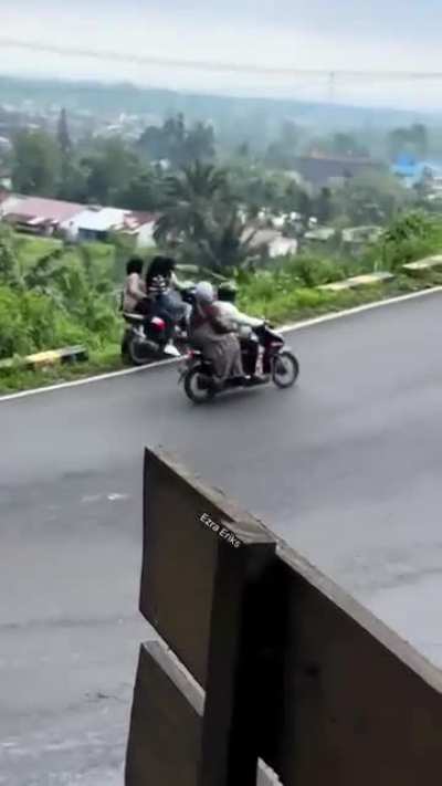 Trying to get off scooter all at once..