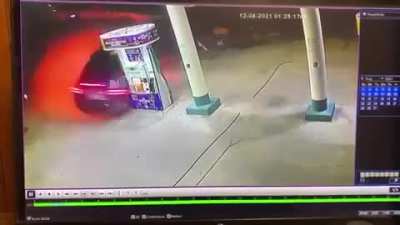 15yr old steals daddy’s Tesla and takes an uphill leap at a gas station, while drinking.