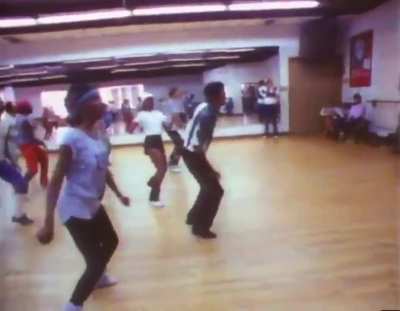 The zombie actors from the “Thriller” music video practicing their iconic choreography without all their prosthetics/makeup - 1983.