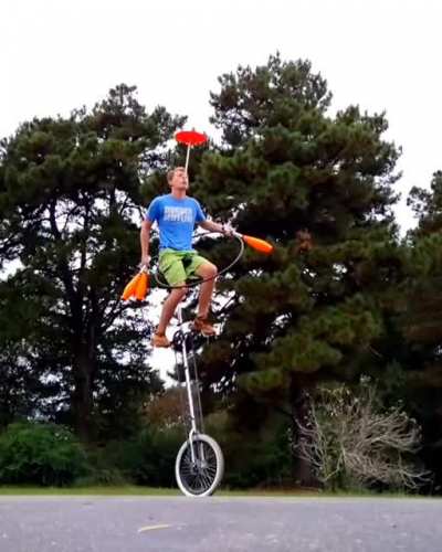 Unicycling, hula hooping, juggling, and plate spinning all at the same time