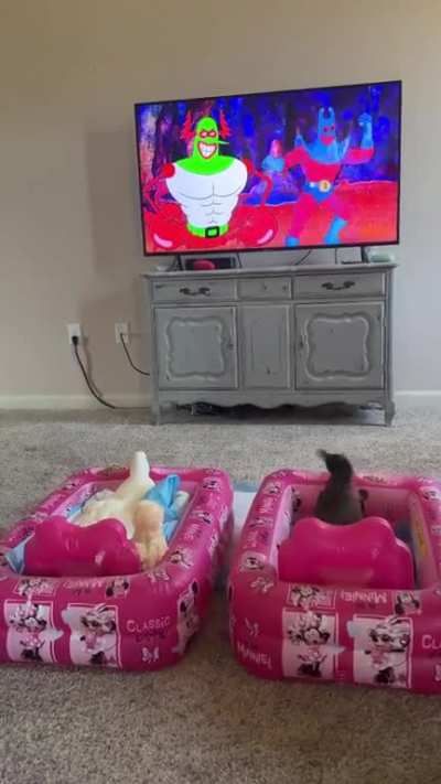 Goose and Mumble eating breakfast and watching SpongeBob ? (OC)