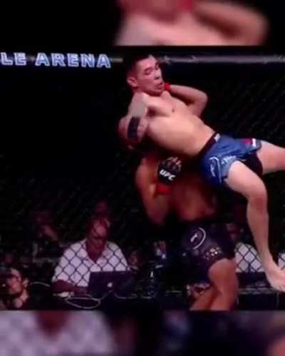 Demetrius Johnson, former UFC flyweight champion and current One Championship Flyweight champion, performs a "flying armbar".