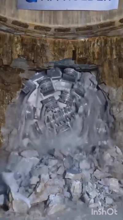 A tunnel boring machine breaking through