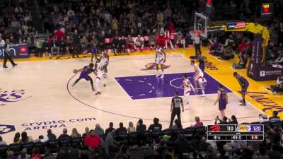 [Highlight] Anthony Davis swishes the fadeaway over two Raptors to beat the shot clock and Laker announcers call game