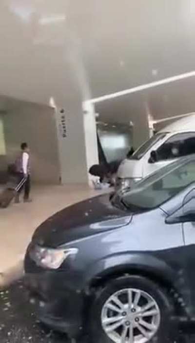 To hug her boyfriend.