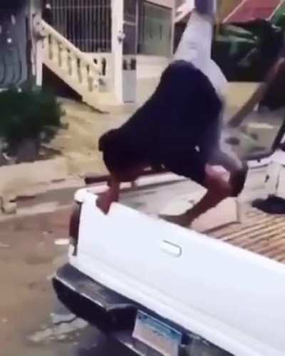 What could go wrong trying to leave the back of a truck