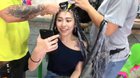 Getting her hair done