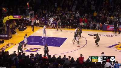 [Highlight] Jaylen Brown hits a triple from downtown to put the Celtics up 8 in overtime with 53 seconds left vs the Lakers