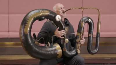 The oddly shaped "Serpent" was invented by Frenchman Edme Guillaume. With its long, curvy, snake shape, the mouthpiece was made traditionally of wood, bone, ivory, oxhorn, and ceramic. The largest Serpent known to exist has the nickname "Anaconda"