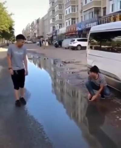 Don’t tie your shoe next to a puddle.