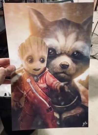 "Shoulder Buddies" 3D Rocket / Groot Fan Artwork ... took over 60 hours to draw, layer and print / produce! by u/Wizyakuza