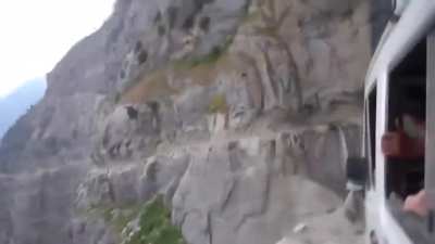 A wild bus ride through the Himalayan mountains.
