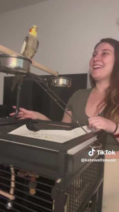 my friend singing happy birthday with her parrot ?