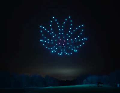 100 drones giving a light show